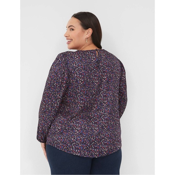 Lane Bryant Purple Floral Long Sleeve Satin Keyhole Dressy Blouse Top 18 1X - Picture 2 of 11